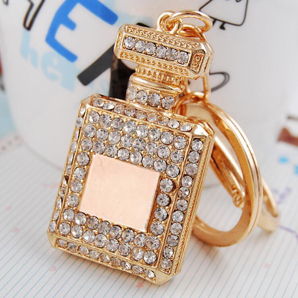 Korean Style Alloy Diamond Perfume Bottle Keychain Girls Fashion Bag Ornaments Car Pendant Bottle Keychain D0277