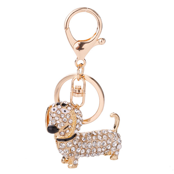 2019 Women Keychains For Handbags Crystal Dog Dachshund Key chain Purse Pendant Car Holder Key Ring