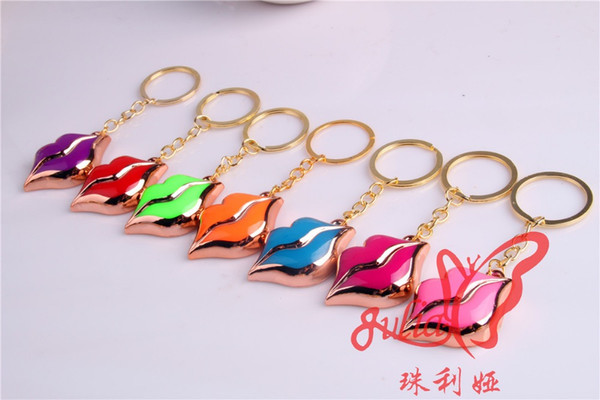 FREE shipping 100pcs/lot 2016 New Lips Shaped Keychains Lovely Keyrings for Girls Gifts