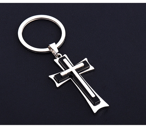 Creative Fashion Black Jesus Cross Keychain Key Chain Ring Keyring Keyfob Key Fob Holder High Quality