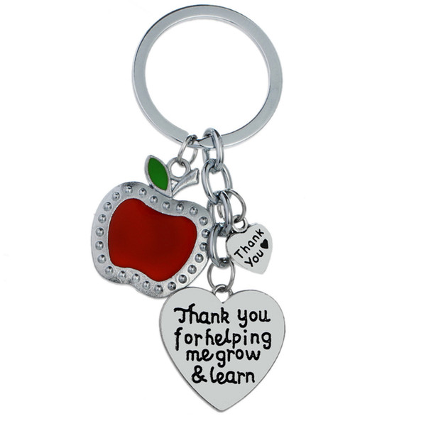 12 Pc/Lot Thank You For Helping Me Grow & Learn Heart Apple Charm Keychain Thanks Gift For Teachers Party Jewelry Keyring Gift