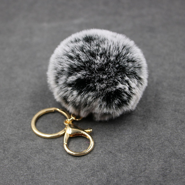 Big faux leather 8CM Fur PomPom KeyChain Rabbit Hair Bulb Bag pom pom Ball key chain Pendant poret clef for women Lovely Fluffy