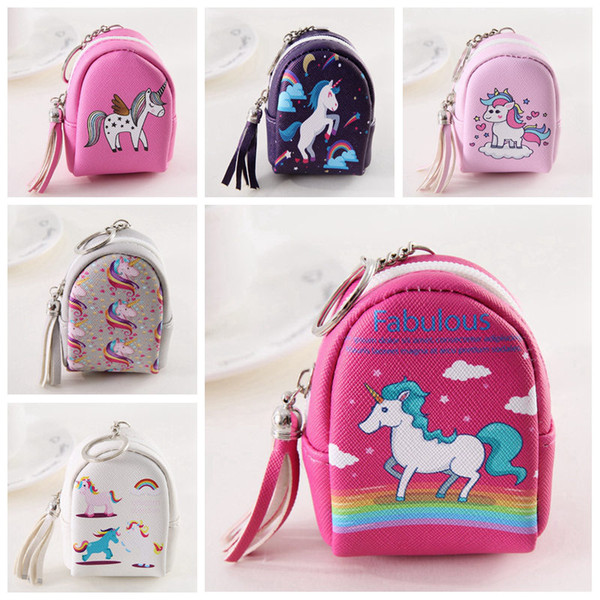 Unicorn Coin Purse Keychain Zipper Small Handbag Cartoon Decoration Keychains PU Leather Bag Accessories Fashion Cute Mini Kids Purse