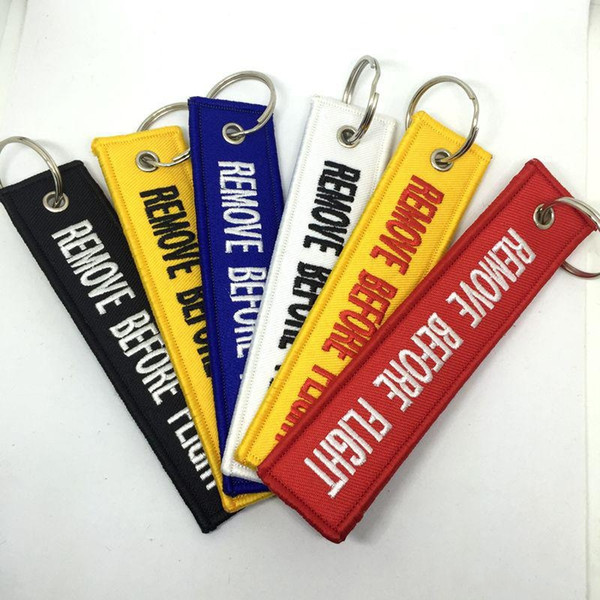 6 Colors Polyester Fabric REMOVE BEFORE FLIGHT Embroidery Aviation Flight Words Key Chain Originality Gift Keychains KKA1419