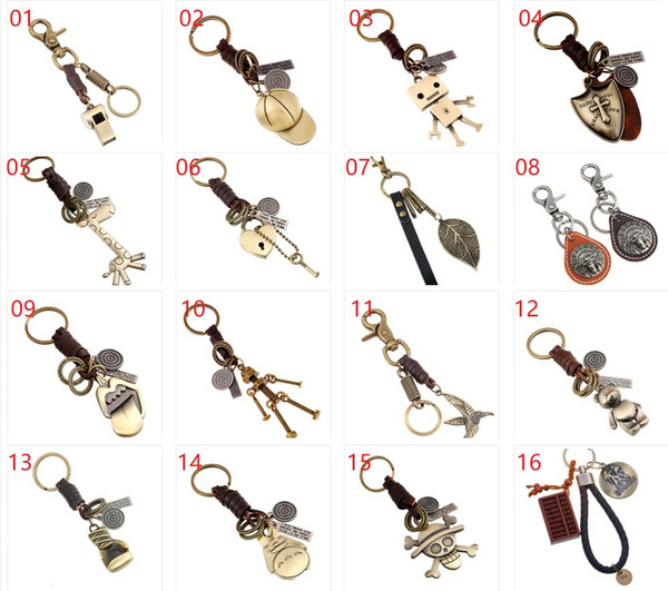 Giraffe Robot Bear Hat Butterfly Comb Bike Spike Corss Vintage Leather Keychain Cartoon Animal Skull Key Chain Ring Keychain Fashion Jewelry