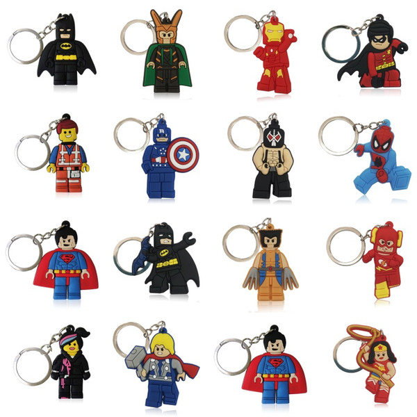 100PCS/Lot Superheroes Hot Cartoon Keychains PVC+Keyring Kids Gift Party Favors Bag Straps Key Cover Chaveiro Jewelry