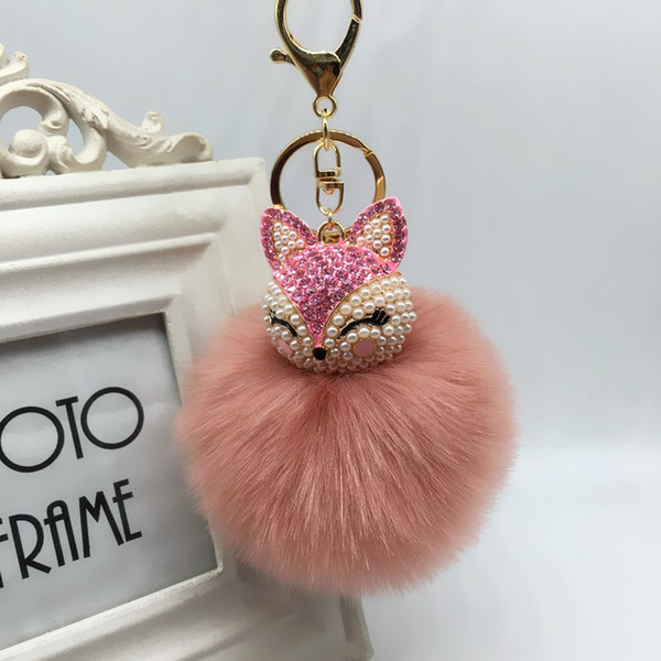 Fashion Cartoon Soft Rabbit Fur Charm Ball KeyChains Ring For Cell Phones Handbags Cars Remote Free Shipping S098