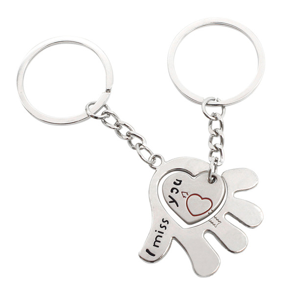 Hand Metal Silver Keyring Heart Shape Lovely Keychain Romance Pendant Couples Fabala