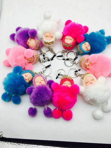 Hot Selling New Mini Sleeping Baby Keyring Pendant Fur Ball Pendants Keychain Car Key Ornaments Bags Ornaments Pendant 7.5cm Doll Keychains