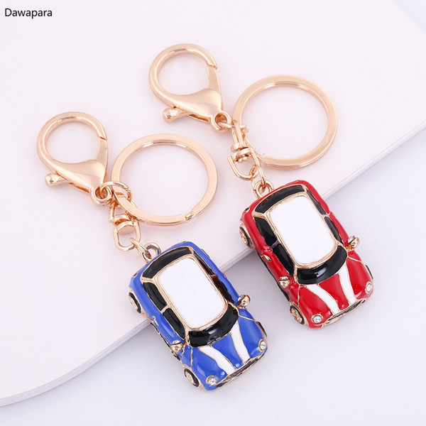 Dawapara 2018 New Zinc Alloy Rose Gold Color Blue/Red Point Rhinestone Car Key Chain For Man &Women Jewelry