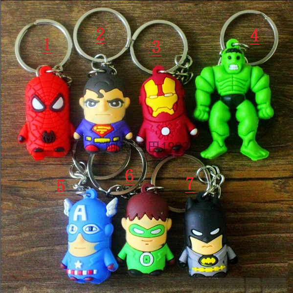 Cartoon Key chains The Avengers Keychain Iron Man/Thor/Batman/Spiderman/Captain America/Joker PVC Toys PVC Pendants free shipping