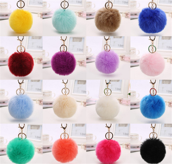 lovely 8CM Rabbit fur ball plush key chain round ball fluffy toy keychain hairy car key ring Bag Pendant car keychain christmas gifts new