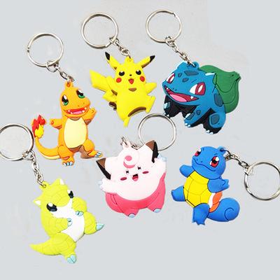 Hot Sale 6 Style pikachu Charmander Bulbasaur Squirtle PVC Keychain 6CM Action Figure KeyChain Ring Keyring Fashion Accessories YD0134