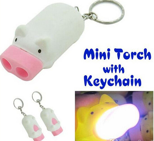 Mini Pig Torch Flashlight Key Chain Cute Pig 2 LED Keychain Light Keyring Novelty Cute Cartoon Pig Flashlight Light Keychains