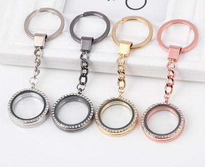 Hot Sale 2017 Easter Round Locket Key Chains Glass Living Memory Floating Locket with Rhinestone DIY Accessories for Women Kids