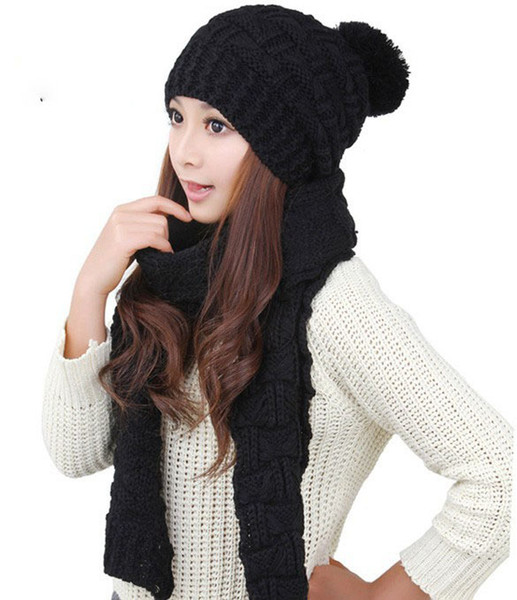 2018 Autumn and Winter New Women's Hats and Scarves Thickening Warm Knitted Women Hat and Scarf Two-Piece Suits