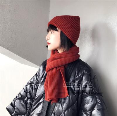 2018 Fashion Korean Winter Ladies' Warm Hat & Scarf Pure Color Knitted Thickened Can Match Different Clothes Prevent Head & Neck from Wind