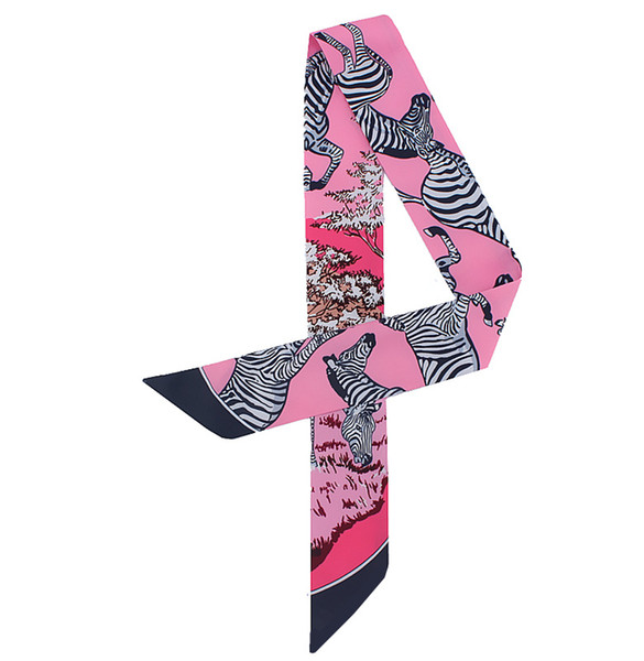 New Design Cute Zebra Print Silk Scarf Women Scarf Bag Ribbons Fashion Striped Head Scarf Small Long Scarves