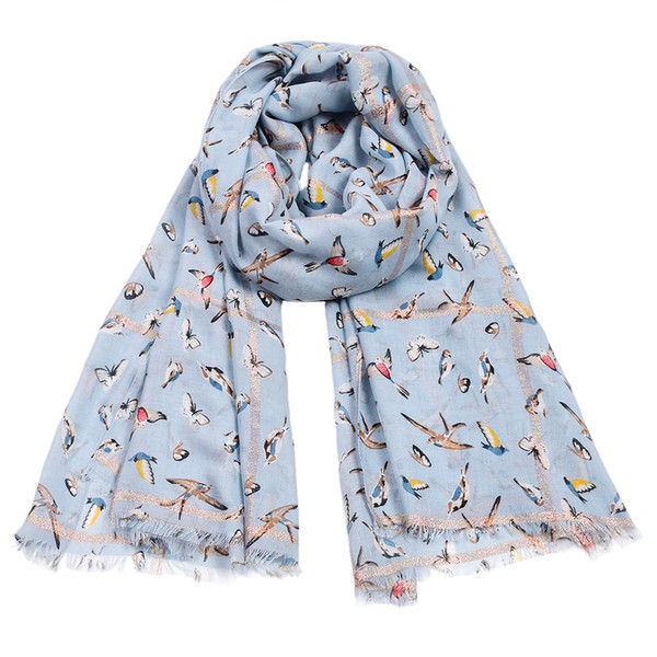 2019 Newest High Quality Fashion Brand Shawl Hummingbird Butterfly Animal Pattern Colorful Ladies Women Linen Cotton Scarf with Fringes