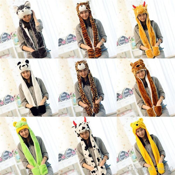 Whoesale-Cartoon plush Pikachu Scarves Hat Sets Women Costume cute hats With Long Scarf Gloves Earmuffs warm hats A0414