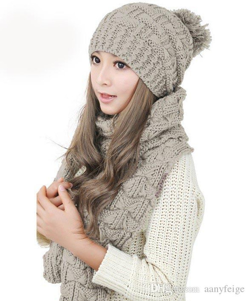 2pcs/set multicolor winter hat and scarfs set for women warm suit girls wool hats thicken scarves ladies scarf