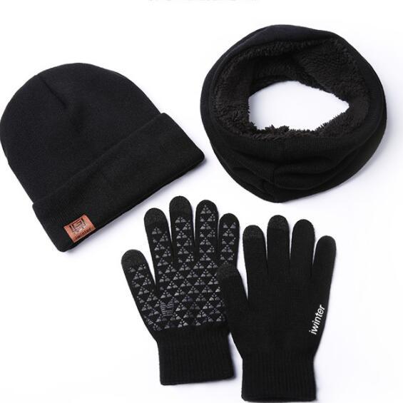 autumn and winter hat, scarf gloves knitted three-piece suit wool and wool for men and women to keep warm