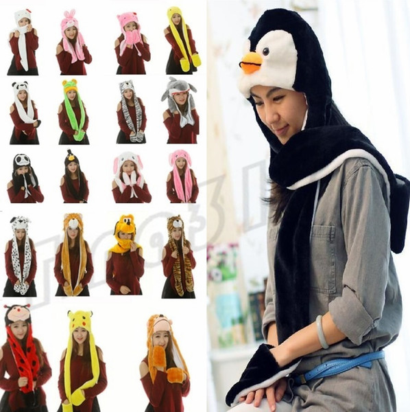 Hot Cartoon scarfs plush Pikachu Scarves Hat Sets Women Costume cute hats With Long Scarf Gloves Earmuffs warm hats Party Hats I485