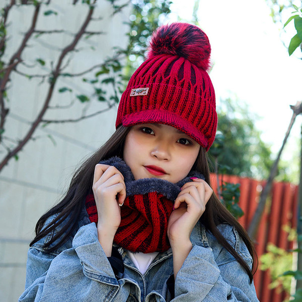 Lady Neckerchief Cap Sets Winter Add Wool Thicken Keep Warm Knitted Hats Fashion Style Hats & Scarves Sets DC178