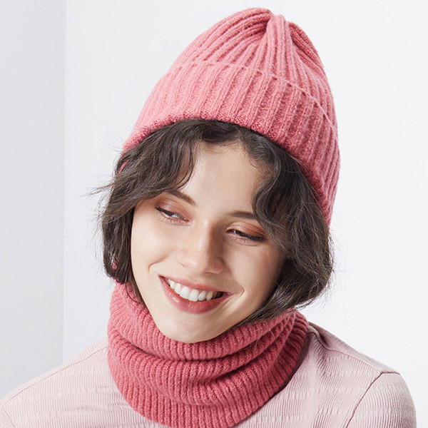 Hot sale Winter Hat for Women Warm Scarf Skullies Beanies Hat Caps Knitted Cap Neckerchief 2pcs Set