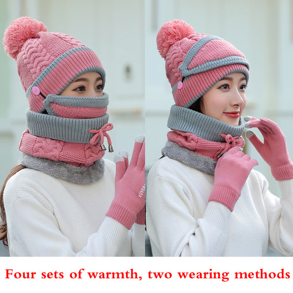 Four sets of men's and women's hats in autumn and winter fashion warmth knitted scarves, gloves, wool hats, masks retail wholesale