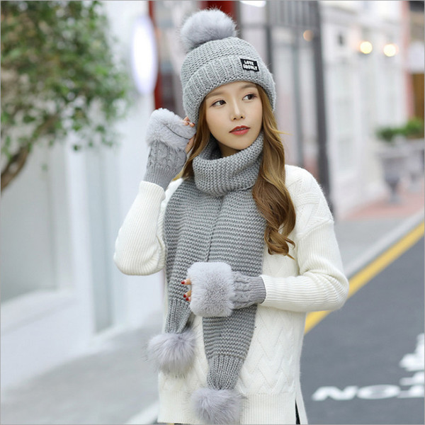 Wholesale-Christmas Gift warm Snowflake Design Knitting Winter Women Snow Hats Glove Scarf Three Pieces 3Pcs/Set