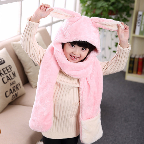 Lovely New children Warm Plush Children Hat Scarf Gloves One Piece Thick Scarf,Fashion cartoon kids one-piece gloves hat scarf