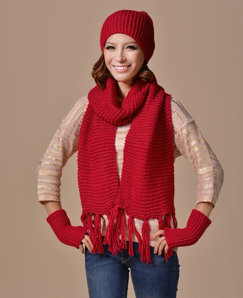 Winter Hat Women's Hat Scarf Gloves Set Nice Tocas Feminina Female Knit Scarves Sets Outdoor Warm Beanie