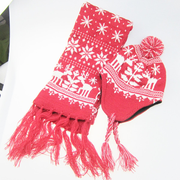 Explosion models Europe and the United States Christmas snowflake elk acrylic wool scarf hat two-piece