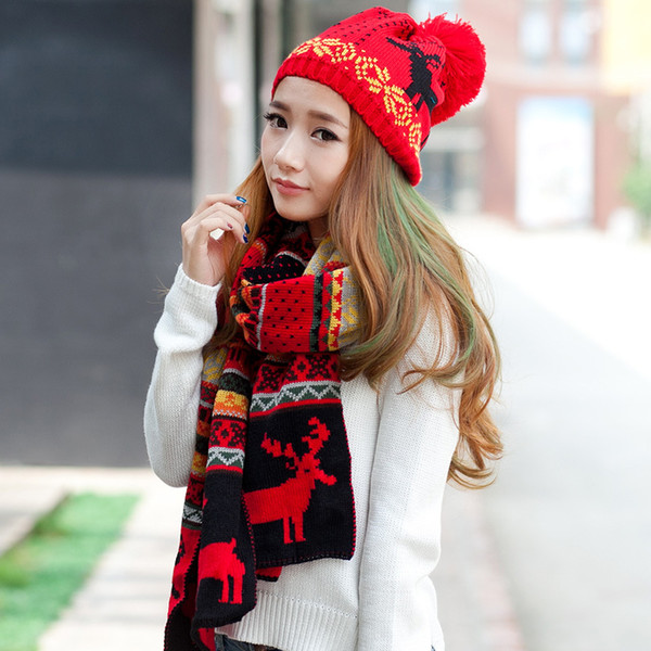 Christmas gifts Fawn three-piece scarf hat gloves three-piece warm winter plus velvet suit