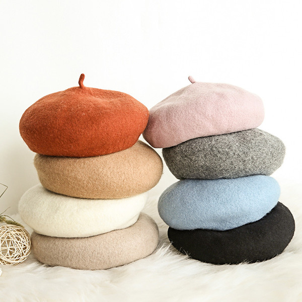 GEMIN adjustable wool BERET female winter Japanese painter Hat Beret Hat small fresh female all-match Korean winter tide