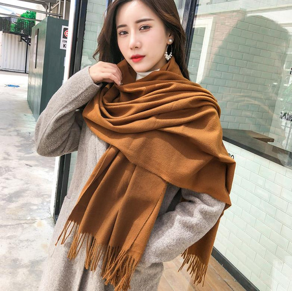 Autumn and winter new simple fashion scarf does not tie the ball solid color cashmere explosion scarf large shawl