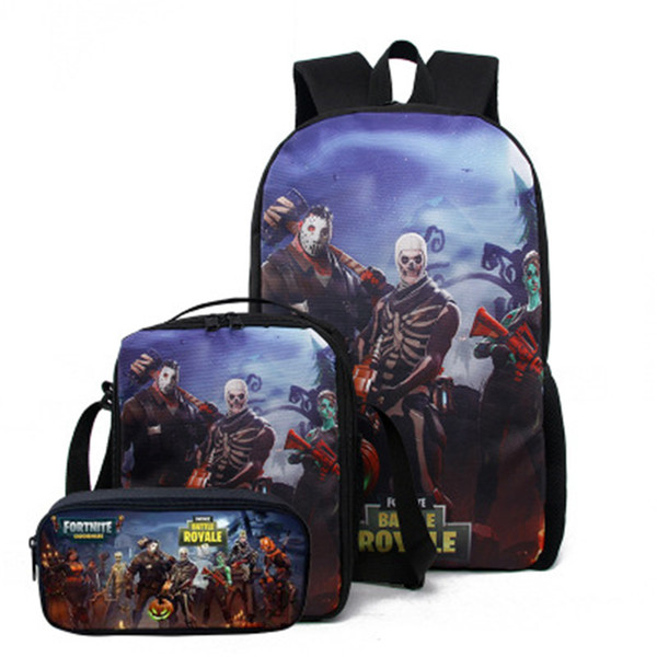 Fortnite Game Fortress Night Light Backpack Three-piece Middle School Student Leisure Travel Bag