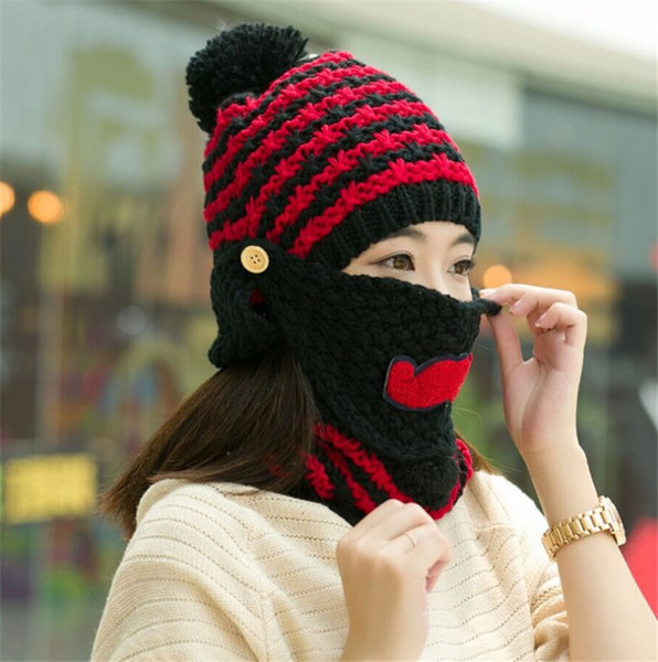 2 Pieces Set Winter Beard Knitted Hat Scarf Set For Women Warm Moustache Suit Girl Wool Hats Thicken Scarves Beanie Knitted Caps Crochet