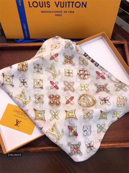 Fashionable and beautiful women four seasons silk scarf luxury brand letter flower design scarf shawl size 180*90cm scarf