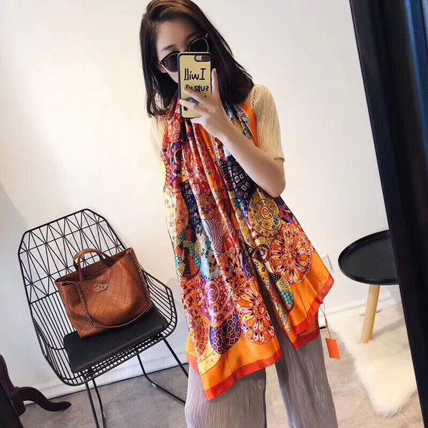 Brand luxury silk scarf 2018 New Designer women brand colorful shawl scarf fashion long ring Christmas gift wholesale A16