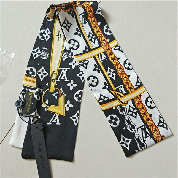 Designer scarf ladies slim narrow bag handle silk scarf double-sided printed twill satin brand small ribbon