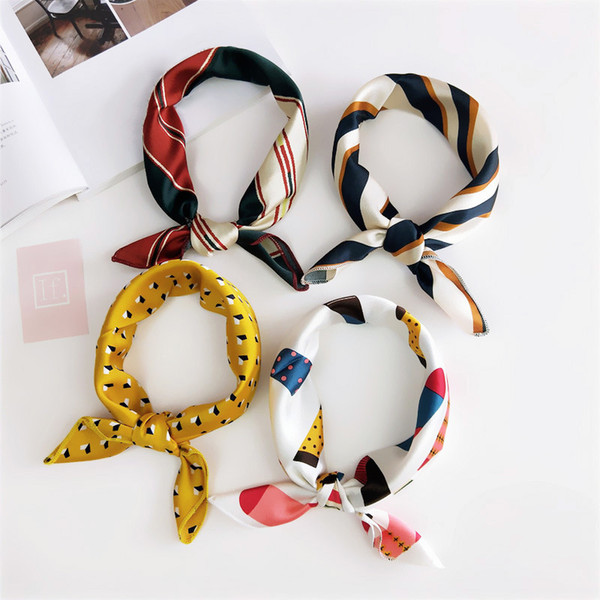 Fashion Elegant Women Square Silk Vintage Head Neck Feel Satin Scarf Skinny Retro Hair Tie Band Small Fashion Square Scarf TTA496