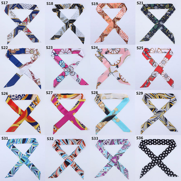 100*4cm 44 colors 100pcs High-end woman Fashion Designs Tied Bag Scarf ladies Small Bow Ribbon Headscarf Silk Scarves Wrap