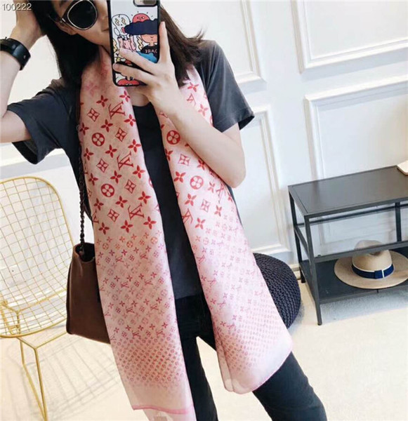 Summer 2018 women's luxury silk scarves designer full Logo long ladies scarf, label 180x90Cm shawl