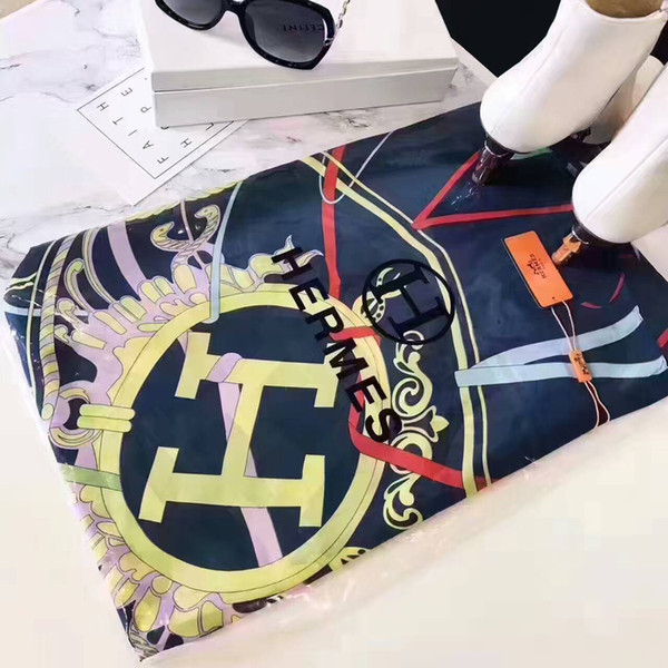 Top Brand Silk scarf for Women 2019 Summer Designer Full Logo Long Scarves size180x90Cm Shawls free shipping