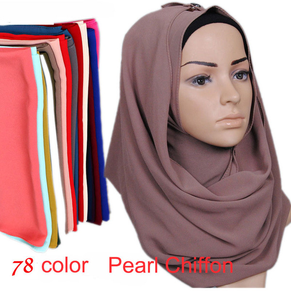 78 Colors Muslim Women Hijab Scarves 2018 Selling High-quality Solid Color Ethnic Pearl Chiffon Bubble Scarf Hot