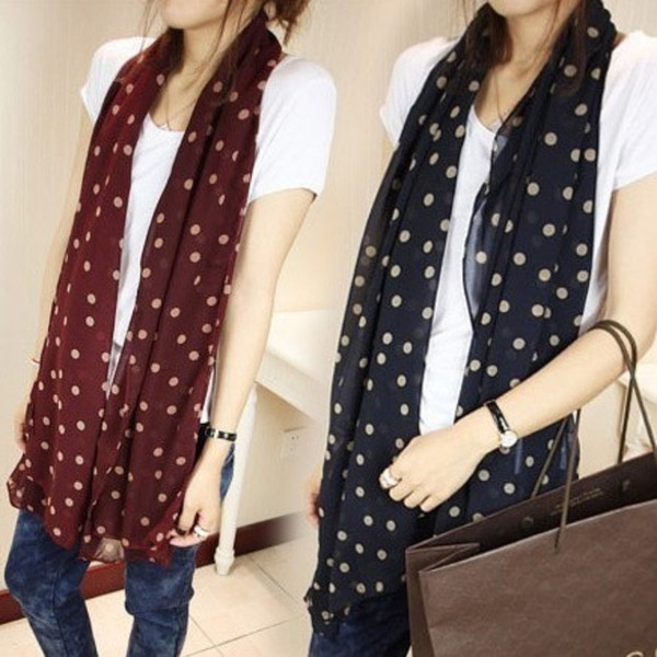 70*160cm Rectangle Adults Neckerchief Vintage Round Dot Pattern Scarf Soft Women Silk Chiffon Scarves High Quality 3 8cf B