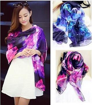 Galaxy Star Space printing Women Fashion Long Wrap Shawl Chiffon Scarf Scarves