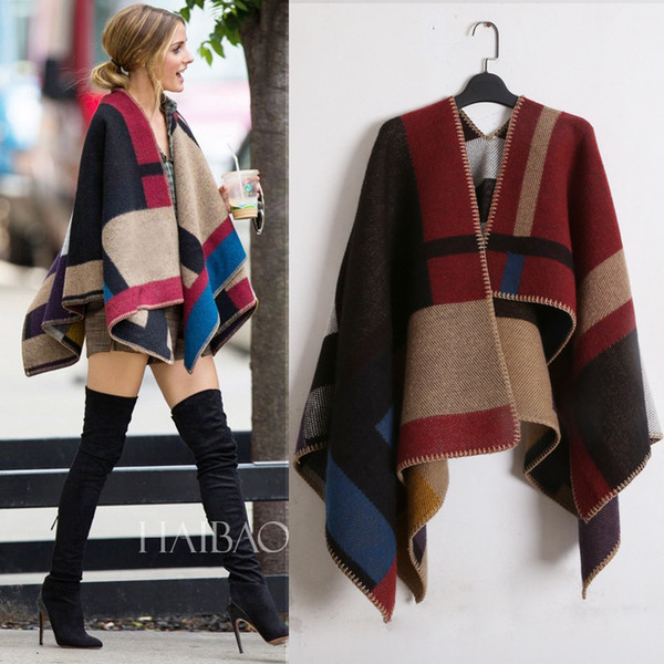 new Oversized cashmere scarf blanket sPashmina coat lady woman fashion wool blend matching plaid open shawl